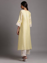 Yellow silk chanderi kurta with embroidery