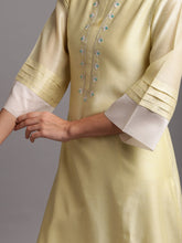 Yellow silk chanderi kurta with embroidery