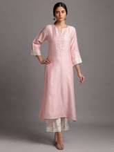 Pink silk chanderi kurta with embroidery