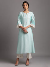 Mint silk chanderi kurta with embroidery