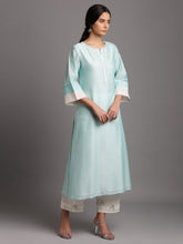 Mint silk chanderi kurta with embroidery