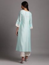 Mint silk chanderi kurta with embroidery