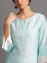 Mint silk chanderi kurta with embroidery