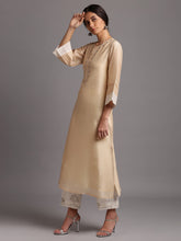 Beige silk chanderi kurta with embroidery