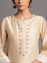 Beige silk chanderi kurta with embroidery