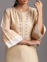 Beige silk chanderi kurta with embroidery