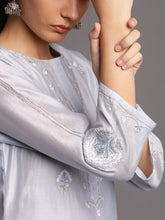 Light blue silk chanderi kurta with embroidery