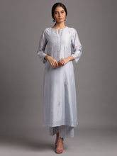 Light blue silk chanderi kurta with embroidery