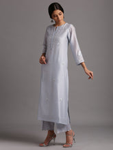 Light blue silk chanderi kurta with embroidery