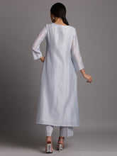 Light blue silk chanderi kurta with embroidery