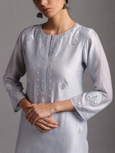 Light blue silk chanderi kurta with embroidery