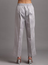 Grey cotton satin palazzo with embroidery