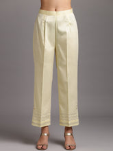 Yellow cotton satin palazzo with embroidery