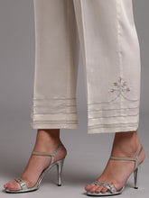 Off white cotton satin palazzo with embroidery