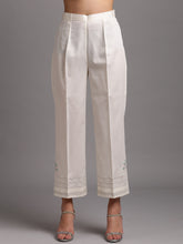 Off white cotton satin palazzo with embroidery