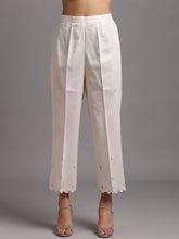 Off white scalloped cotton satin palazzo with embroidery