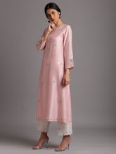 Off white scalloped cotton satin palazzo with embroidery