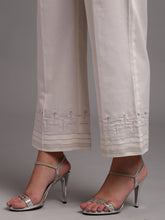 Off white cotton satin palazzo with embroidery