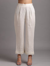 Off white cotton satin palazzo with embroidery