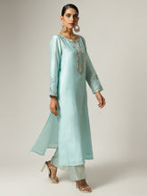 Blue Silk chanderi kurta with embroidery