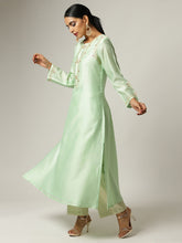 Green silk chanderi kurta with embroidery