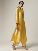 Yellow silk chanderi kurta with embroidery