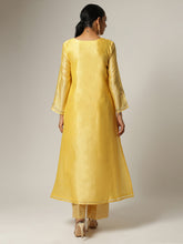 Yellow silk chanderi kurta with embroidery