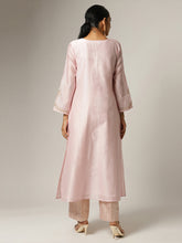 Pink silk chanderi kurta with embroidery