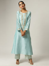 Blue Silk chanderi kurta with hand embroidery