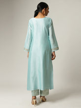 Blue Silk chanderi kurta with hand embroidery