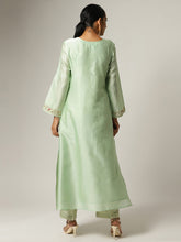 Green Silk chanderi kurta with hand embroidery