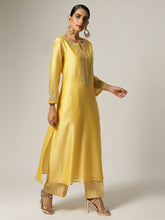 Yellow Silk chanderi kurta with hand embroidery