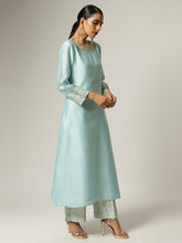 Blue Silk chanderi kurta with hand embroidery