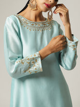 Blue Silk chanderi kurta with hand embroidery