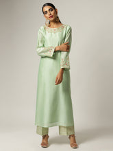 Green Silk chanderi kurta with hand embroidery