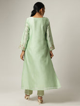 Green Silk chanderi kurta with hand embroidery