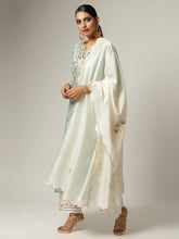 Blue Silk chanderi kurta with hand embroidery and golden jaal