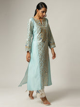 Blue Silk chanderi kurta with hand embroidery and golden jaal