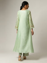 Green Silk chanderi kurta with hand embroidery