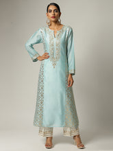 Blue Silk chanderi kurta with hand embroidery
