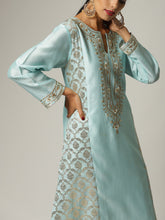 Blue Silk chanderi kurta with hand embroidery