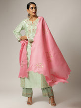 Green Silk chanderi kurta with hand embroidery