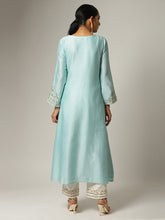 Blue Silk chanderi angrakha kurta with hand embroidery