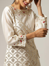 Off white Silk chanderi angrakha kurta with hand embroidery
