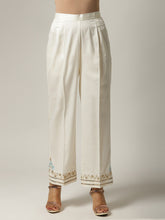 Off white embroidered palazzo with sequins and light blue floral motif