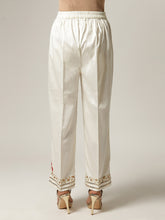 Off white embroidered palazzo with sequins and red floral motif