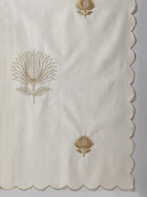 Off white silk chanderi scalloped dupatta with zari embroidered floral motifs