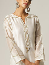Ivory Silk chanderi kurta with hand embroidery