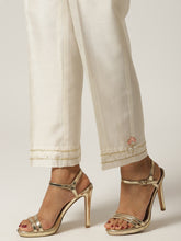 Off white Silk chanderi pant with hand embroidery