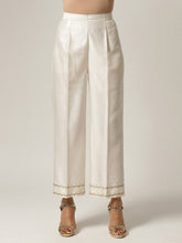 Off white Silk chanderi pant with hand embroidery
